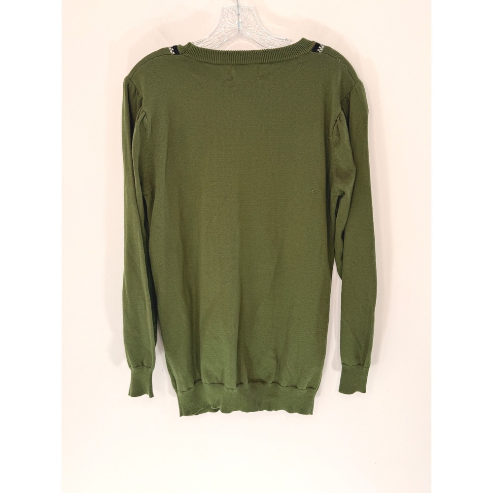 OXKNIT Halloween Sweater Women's Green Black Cat Floral Bat Knit Crewneck Large - Picture 9 of 12